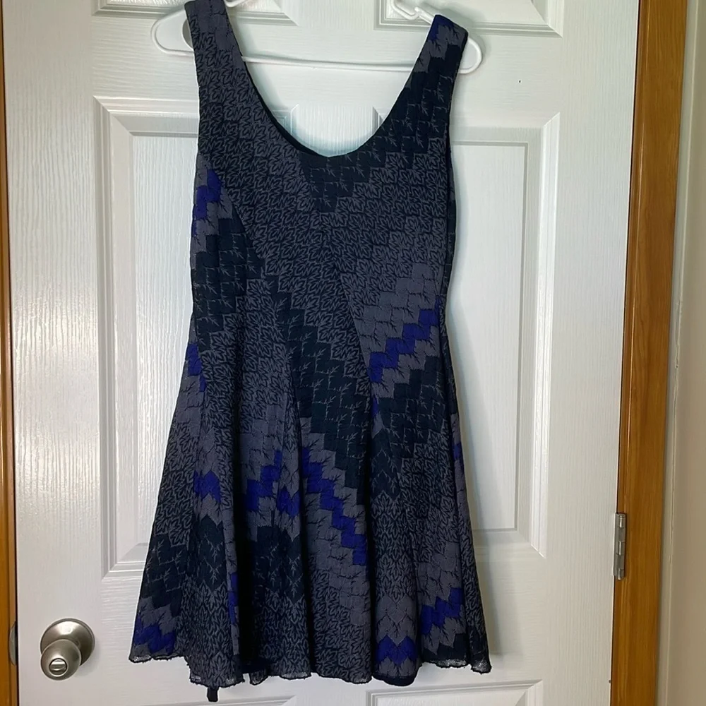 FREE PEOPLE Lined Mini Dress Geometric Print Juniors M Gray Black Purple